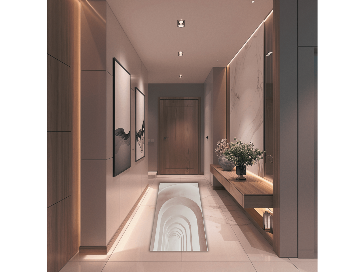 Modern hallway with decorative elements and a mirror