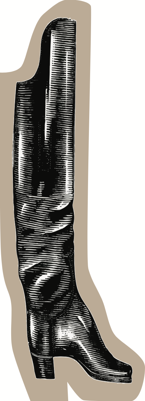 Black and white illustration of a knee-high boot on a beige background