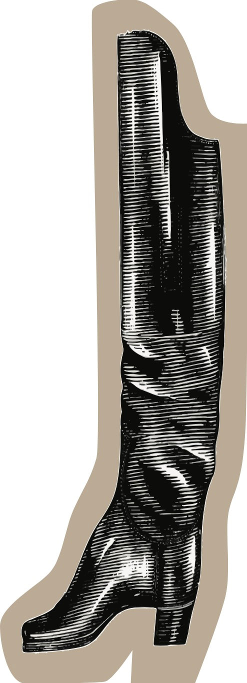 Black rubber boot on a beige background